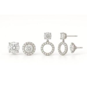 Best Seller - 3in1 Round Halo Earrings Platinum