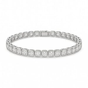 Cushion Cut Bezel Set Tennis Bracelet Platinum