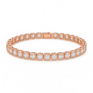 Cushion Cut Bezel Set Tennis Bracelet Rose Gold