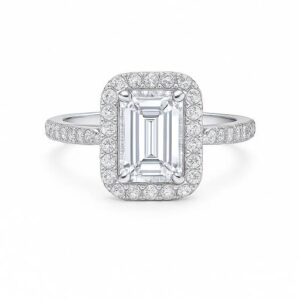 Emerald Cut Halo Diamond Engagement Ring