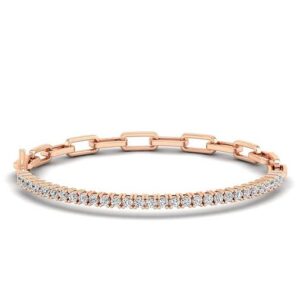 Prong Set Half Tennis Paperclip Diamond Bracelet Rose Gold