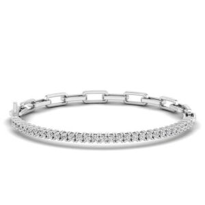 Prong Set Half Tennis Paperclip Diamond Bracelet Platinum