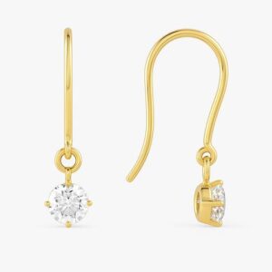 Round Cut Drop Diamond Hook Earrings_Gold