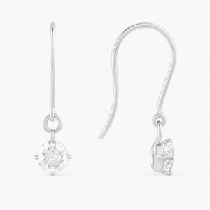 Round Cut Drop Diamond Hook Earrings Platinum