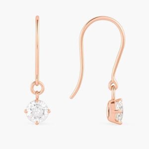 Round Cut Drop Diamond Hook Earrings_Rose Gold