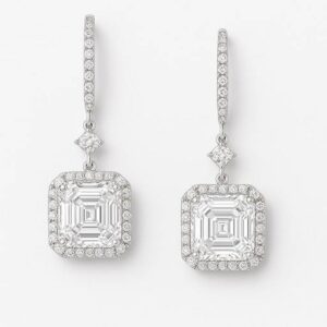 Vintage Asscher Halo Drop Earrings