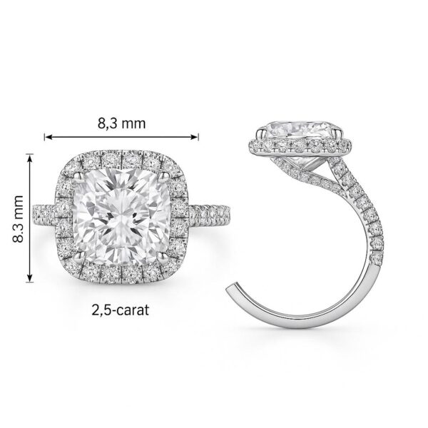 Halo Cushion Cut Ring with Pavé Side Band in Platinum